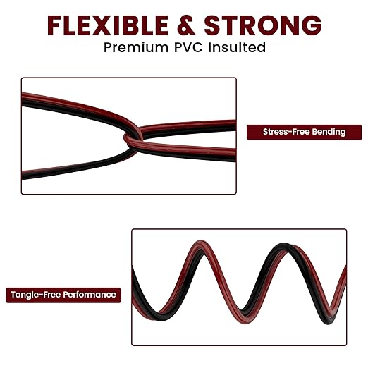 Mygatti 16/2 Gauge Speaker Wire 35FT, 16 AWG 2 Conductors OFC Pure Copper Electrical Red Black Cable for Car Speakers Stereo, Home Theater, Automotive Wire, Aluminum Foil Shield, Flexible Clear PVC