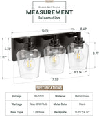 METWET Bathroom Light Fixtures, 3-Light Modern Vanity Light with Clear Glass Wine Glass-Shaped Shade, Vanity Lighting Fixtures Over Mirror, Matte Black, VL155-MB-3