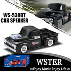 WSTER WS-538 Retro Pickup Truck Bluetooth Replica Speaker – Portable Wireless Car Model Speaker with FM, TWS, LED Party Lights, USB/TF Playback, Built-in Microphone, Type-C, Surprise Gift(Black)