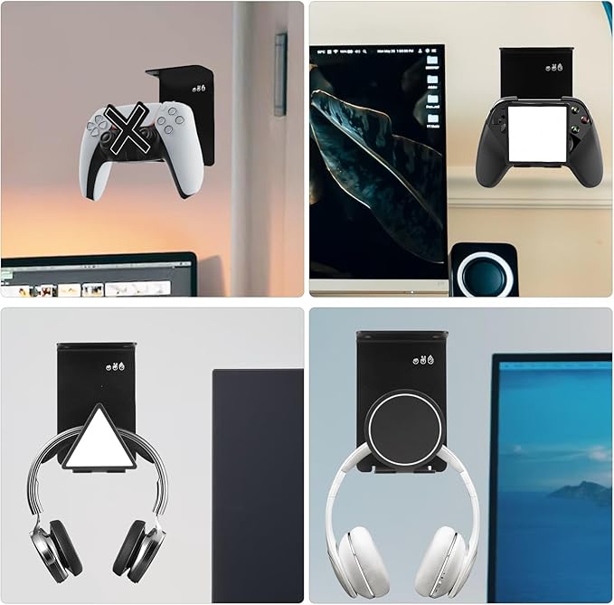 VKheroKV HC128 Headphone Holder Hanger for Desk, Include Adhesive Strips, Universal Headset Stand for PS4/PS5/Xbox/PC/Mac/Headphones Game Controller Hanger (Including 4 Types)