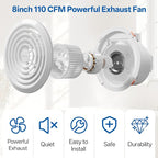 Hawkrown 8 Inch Round Bathroom Exhaust Fan，110 CFM 1 Sone Powerful and Quiet Bathroom Ventilation, Replacement for Mobile Home，Through Wall Vent Fan, Easy Install