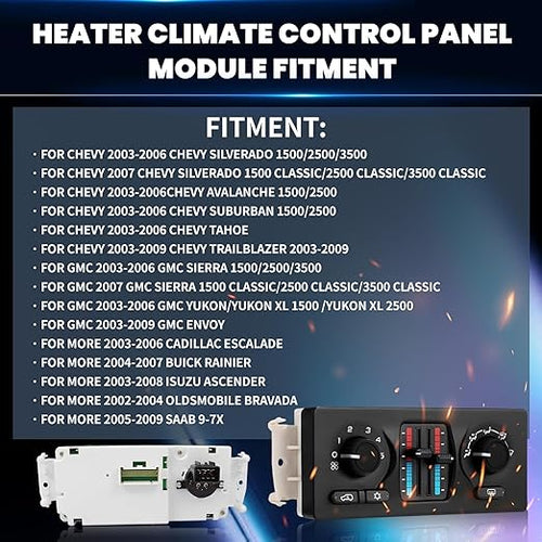 599-210XD Climate Control Module - Compatible with 2003-2009 Chevy Silverado/Avalanche/Suburban/Tahoe/Trailblazer, GMC Sierra/Yukon/Envoy, Cadillac Escalade