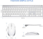 Wireless Keyboard and Mouse, Vssoplor 2.4GHz Rechargeable Compact Quiet Full-Size Keyboard and Mouse Combo with Nano USB Receiver for Windows, Laptop, PC, Notebook-White Silver