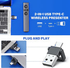 Presentation Clicker Wireless Presenter Remote Clicker, Clicker for Powerpoint Presentations,2-in-1 USB A/USB C Powerpoint Clicker for Google Slide Advancer & Volume Control, Presenter Remote for Mac