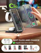 Magnetic Wireless Charger for Samsung, 3 in 1 Mag-Safe Charging Station for Galaxy Watch Ultra/8/7/6, Galaxy Watch Charger, Mag-Safe Charger for S25 Ultra S24 S23 S22/ Z Fold7/ Flip7, Galaxy Buds