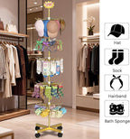 Exttlliy Retail Display Stand Store Display Rack 6 Tier Metal Spinning Display Stand Rack with Wheels Keychain Jewelry Stocking Hat Stand with Hooks for Malls, Showroom, Retail Store (6 Tier Gold)