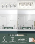 METWET Bathroom Light Fixtures, 4-Light Modern Vanity Light with Clear Glass Wine Glass-Shaped Shade, Vanity Lighting Fixtures Over Mirror, Brushed Nickel, VL155-BN-4