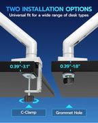 ARES WING Heavy Duty Single Monitor Arm - Fully Adjustable Monitor Mount for 17"-40" Ultrawide Screens Up to 26.4 lbs with Clamp/Grommet Desk Mount and USB A/C, 75/100 Vesa Mount, White