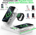 Dual Phone Wireless Charging Station for Apple Devices, Magnetic Charging Station for iPhone with Auto Switch 7-Color Light&Clock, Family Watch Charger for iPhone17 for iWatch11 for AirPods Pro3(Cream
