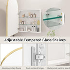 Gold Arched Medicine Cabinet with Mirror,20x32 Wall Mount Medicine Cabinet with Adjustable Glass Shelves,Surface Mount Only,No Recessed,Brushed Gold Medicine Cabinet with Mirror