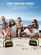 TPWIN Portable Bluetooth Speakers - Wireless Jobsite Speaker 80W Peak, TWS, Light Shows, Loud Speaker with Deep Bass, BT 5.3, IPX6 Waterproof, 20H Playtime for Outdoor Beach Camping Garage - Yellow