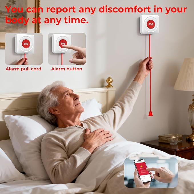 Hapippofa Caregiver Pager Elderly Alert Call Button Life Alert Systems for Seniors no Monthly Fee for Elderly/Patient/Disabled at Home/Hospital/Clinic