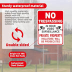 GXGGUS NO Trespassing Signs Private Property Video Surveillance Sign, Large 2-Pack 13"x10" Double-Sided Signs, H-Stake Metal Stakes, Outdoor Yard Sign for Home and Front Door Land, and Garden, Lawn
