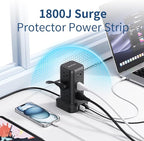 AnnTane Surge Protector Power Strip 6.5 FT Cord, Power Strip Tower with 4 USB Ports (1USB C), Extension Cord with 12 AC Multiple Outlets, Home Office Supplies Desk Accessories, Dorm Room Essentials