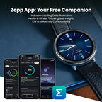 Amazfit Active 2 Premium Smart Watch Fitness Tracker (Round) for Android & iPhone, 10 Day Battery, Water Resistant, GPS Maps, Heart & Sleep Monitor, HYROX Mode, Sapphire Glass, Leather + Sport Strap