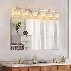FDPBY Vanity Lights 6-Light Modern Crystal Vanity Light Chrome Bathroom Light Fixtures Over Mirror Crystal Bathroom Vanity Lighting Fixtures