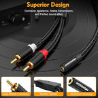 HOSONGIN RCA to 3.5mm Female Adapter (6-Inch) 2 Pack - Gold Plated Audio Converter for Headphones, Turntables, Car Stereos & Streaming - Connect Old School Gear to Modern Devices