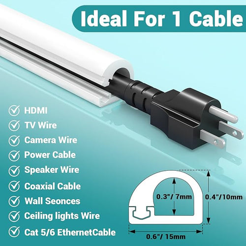 157 Inch Self-Adhesive TV Cable Hider, Home Audio Flexible Wire Cord Management, RG6 Coaxial Cable Raceways, HDMI Cable Cord Hider, White (4m)