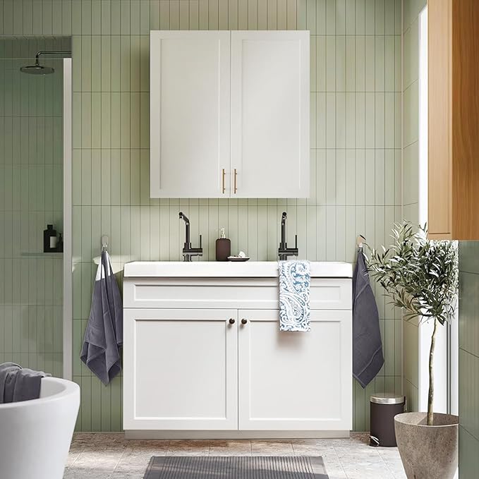 Wall Kitchen Cabinets, RTA Cabinets, White Shaker Cabinet, Wall Mounted, RTA Upper Cabinet, Modern for Kitchen and Bathroom with Door, 2 Adjustable Shelves (White, 24" W x 30" H x 12" D)