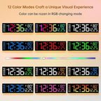 Soobest 14.2" Large Digital Wall Clock with Bluetooth Auto Sync Time Date Day, LED Big Display, 12 Colors, Count Down Timer＆Temperature for Classroom, Living Room, Gym Home