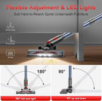 BSNAW Cordless Stick Vacuum Cleaner - Rechargeable, 35Kpa Powerful Vacuums with Detachable Battery, LED Display, 45Mins Runtime, 8 in 1 Handheld Vacuum for Hardfloor & Carpets Pet Hair, Red