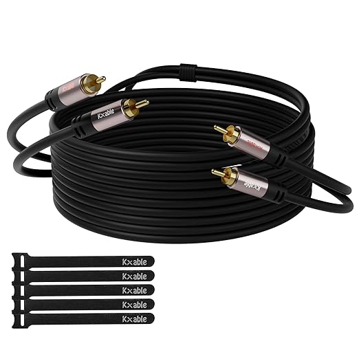 RCA Cable 25FT, 2RCA Male to 2RCA Male Stereo Audio Cable,【Oxygen-Free Copper, Hi-Fi Sound, Double Shielded】2 RCA Car Audio Subwoofer Cord for Home Theater, HDTV, Amplifier, Hi-Fi System, Speaker