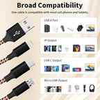 Multi Charging Cable,(3Pack 4FT), Multi Charging Cord 3 in 1 Charging Cable Nylon Braided Universal Charger Phone Charger Cord with Type-C,Micro USB,IP Port for iPhone16/15 Series/Phone&Pad