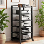 Dernoing 6 Tier Audio Rack Tower, CD Record Player Stereo Receiver AV Equipment Cabinet Display Rack, Weight Capacity 661 lbs, with Adjustable Wooden Shelves for Home (6 Tier Black)