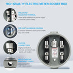100 Amp Meter Socket, 4 Jaw Meter Base, 240V 3 Wire Ring Type, with Horn Bypass Meter Cover Plate, Suitable for Overhead/Underground Feed