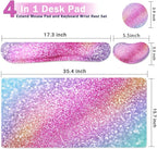 Large Keyboard Mouse Pad Set, Extended Mouse Pad+Keyboard Wrist Rest Support, Memory Foam Ergonomic Easy Typing, 4Pcs (35.4×15.9 in) Desk Pad Set for Home Office Study Game - Colorful