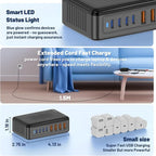 200W USB C Charging Station,8-Port GaN USB C Charger Block,PD 65W Desktop Charger, Power Strip Adapter Compatible with iPhone 17/16/ 15/14,MacBook Air/Pro,DELL,for iPad Pro,Galaxy and More,Black