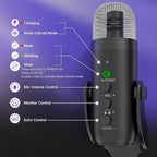 ZealSound Wireless Microphone,USB Mic for iPhone PC iPad Android Phone-Cordless Condenser Desktop Microphones with Mute Echo Monitor Volume Gain 2.4GHz for Podcast,ASMR,Gaming,YouTube Video/K66 Black