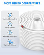 NAOVEO 14 Gauge Wire 2 Conductor Electrical Wire, 14 AWG Stranded PVC Tinned Copper Cable, Flexible/Low Voltage Automotive Wiring for LED Lamps, Marine, Speaker, Appliances (200FT)
