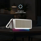 AT&T Essentials Retro 40W Bluetooth Speaker, IPX6 Waterproof, Bluetooth 5.3, LED Light Modes, Bass & Treble Control, 12H Battery, USB-C Charging, Outdoor & Indoor Use, Home Audio System - Cream