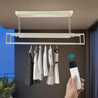 banborba Electric Retractable Airing Rack, Ceiling Mounted Clothes Drying Rack, Retractable Clothesline, Vertical Laundry Drying Rod with LED Light & Remote, 110V 24W, Off-White Color