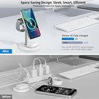3 in 1 Wireless Charging Station for Apple Devices, 15W Fast Magnetic Charger Nighstand for Bedrooms, iPhone 17 Air 16 15 14 13 12 11 Series, Apple Watch, Airpods, Gifts for Men & Women(No AC Adapter)