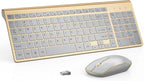 J JOYACCESS Wireless Keyboard and Mouse Combo, Ergonomic and Quiet Wireless Keyboard and Mouse Set, Portable and Customizable DPI for Laptop, Computer and PC(Gold Silver)