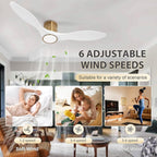 52 Inch Ceiling Fan with Lights and Remote, White Gold Low Profile Flush Mount, Modern 3 Blade Ceiling Fans Dimmable LED Light for Farmhouse Indoor Bedroom, Living Room