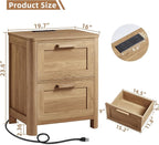 Joaxswe Farmhouse Nightstand with Charging Station, End Tables Bedroom with 2 Large Drawers & 4 Thickened Table Legs, Dark Wood