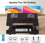 HUANUO 32" Z Shaped Stable Standing Desk Converter, Height Adjustable Sit Stand Up Desk Riser, Dual Monitor and Laptop Workstation with Wide Keyboard Tray, Desk Lifter for Home Office