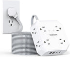 Multiple Outlets Surge Protector Power Strip, 15ft Braided Long Extension Cord with 4 USB Charging Ports(2 USB C) Flat Wall Plug Outlet Heavy Duty Charging Station for Home College Dorm Essentials