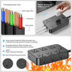 Solidock Flat Plug Power Strip Surge Protector 5 Ft Extension Cord with 12 AC Outlets 6 USB Ports 3 Side Multi Plug Outlet Extender Home Office Kitchen Dorm Room Wall Desk Charging Station ETL Listed