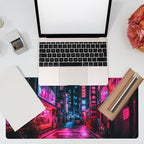 Eflxamz Desk Mat,Japanese Anime Neon Street Desk Pad,Anime City Large Gaming Mouse Pad for Desk,Extended Big Computer Keyboard Mouse Pad with Non-Slip Base and Stitched Edge,35.4"x15.7"
