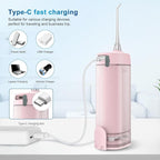 JNGOODS Mini Portable Water Flosser Oral Irrigator Water Teeth Cleaner Pick, Telescopic Water Tank, 4 Modes & IPX7 Waterproof, Home & Travel Water Flossers for Teeth, Braces Bridges Care. (Pink)
