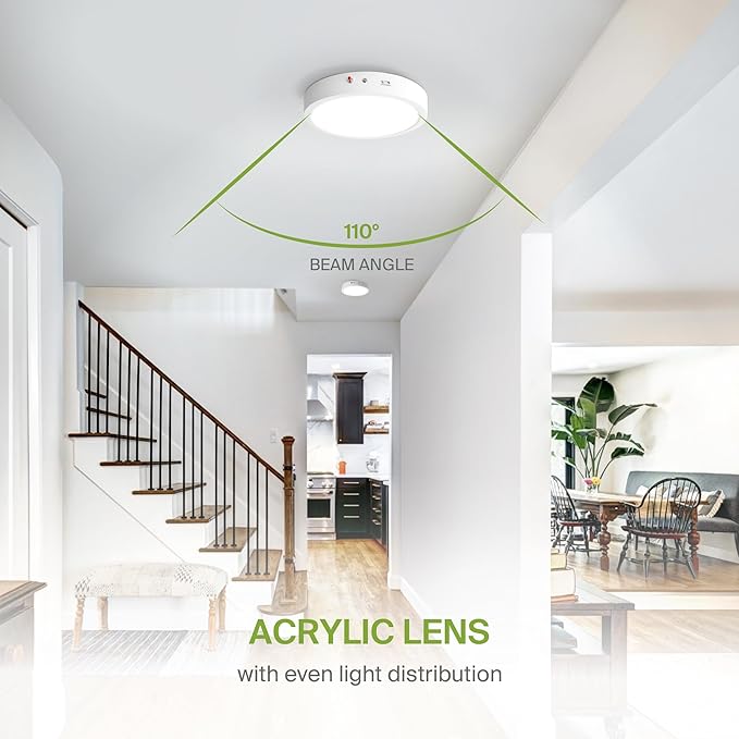 ASD LED 12" Round Flush Mount Ceiling Light Fixture, Low Profile Surface Lighting | 5CCT, Dimmable, Battery Backup, ETL Listed | 24W 2100LM 2700-6000K 120V | Kitchen, Hallway Lamp | White, 12 Pack