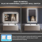 YEELAIT 48x32 Inch LED Bathroom Mirror with Lights Front and Backlit Lighted Vanity Mirror for Bathroom Wall with 3 Colors Dimmable Anti-Fog Memory Shatter-Proof IP54 Waterproof Horizontal/Vertical