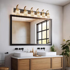 FDPBY 6-Light Crystal Vanity Light, Black Gold Modern Wall Sconce with K9 Crystal Shades, 51.18" Long Over Mirror Lighting for Bathroom, Makeup, Hallway, Elegant & Easy Install