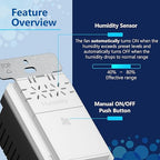 LIDER No Neutral Wire Required Humidity Sensor Switch, Automatic Humidity Detection, Air Circulator, Bathroom Fan Automated Control, Adjustable Timing, 1-Pole, UL Listed, White, Wall Plate Included