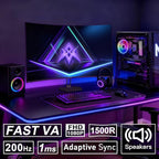 Amzfast 27 inch 200Hz Curved Gaming Monitor, FHD 1080P Computer Monitor with Built-in Speakers, MPRT 1ms with Fast VA Panel | 130% sRGB, 3000:1,1500R | 12 Months Warranty Exchange