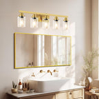 DIKAIDA 5 Light Gold Bathroom Vanity Light, Bathroom Light Fixtures, 31" Modern Brushed Gold Vanity Lighting Fixtures for Bathroom Over Mirror, Gold Sconces Wall Lighting for Bedroom
